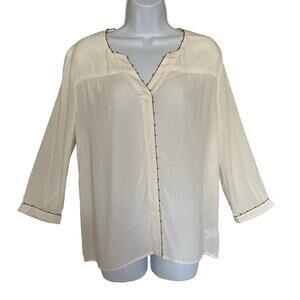 NWT Brixon Ivy Deron Beaded Trim Blouse Metallic Gold Accent V-Neck Tunic Top M